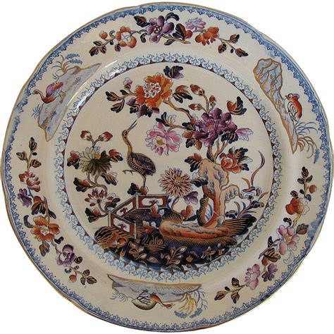 Davenport Stone China Plate Chinoiserie Stork Pattern Antique C 1815