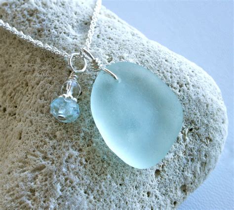 Sea Glass Jewelry Light Sea Foam Aqua Necklace Aquamarine Etsy Aqua Necklace Sea Glass