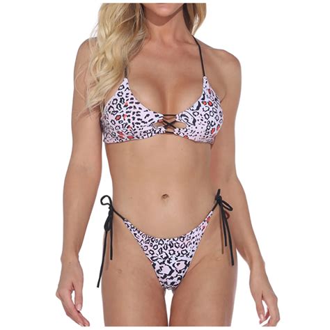 2021 Women S Sexy Lace Up Leopard Print Straps Bikini Set Two Piece Swimsuit Bathing Swimsuit