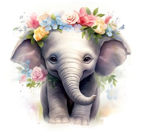 Premium Ai Image Watercolor Style Illustration Of Happy Baby Elephant