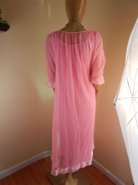 Vintage Lingerie Set Neon Pink Nightgown And Robe Etsy