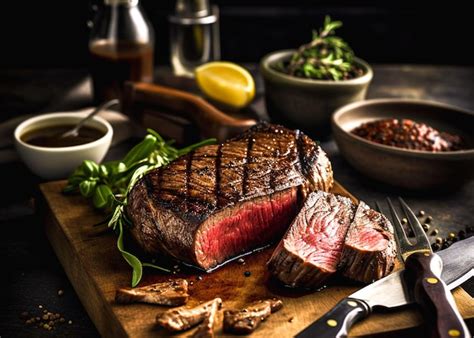 Filete De Ternera A La Parrilla Con Hierbas Y Especias En Una Tabla