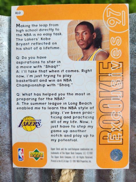 1996 97 Upper Deck Rookie Exclusives R10 Kobe Bryant Rookie Card SGC 9