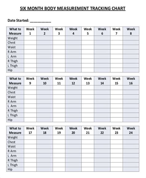 Printable Body Measurement Tracking Chart | Template Business PSD, Excel, Word, PDF