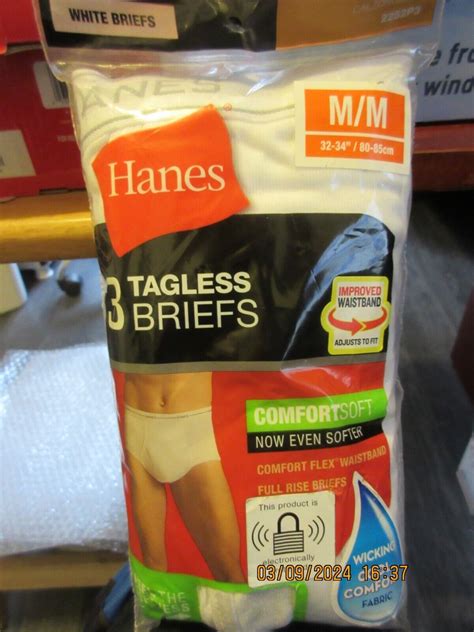 Hanes Tagless White Underwear Briefs Size L 36 38 Comfortsoft Full