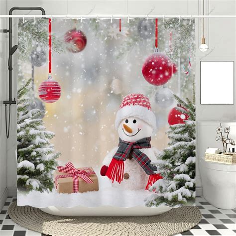 Cokomi Christmas Snowman Shower Curtains For Bathroom Winter Snowy