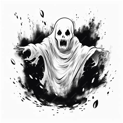 Premium Vector | A drawing of a ghost with a scary face and a black ...