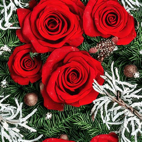 Red White And Green Christmas Roses Lilies Holly And Pine Digital