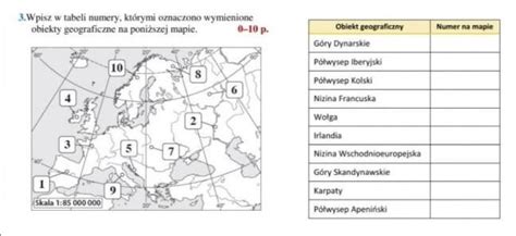 3 Wpisz w tabeli numery którymi oznaczono wymienione obiekty