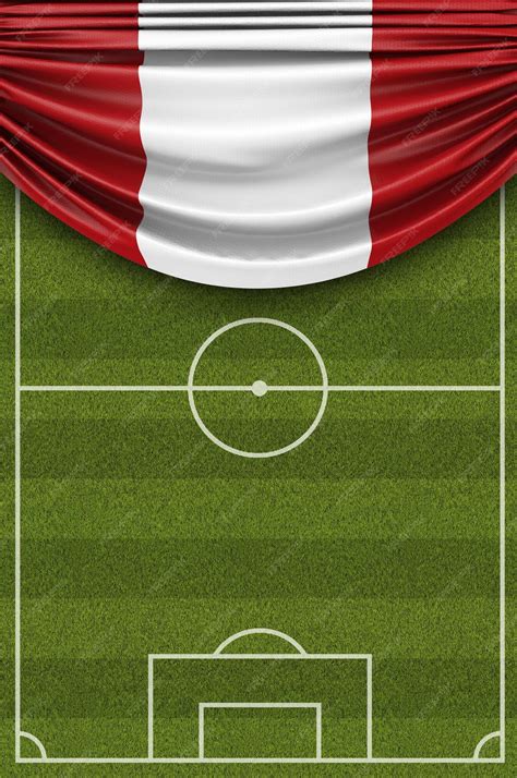 Premium Photo | Peru country flag draped over a football soccer pitch