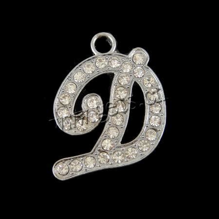 Zinc Alloy Alphabet Pendants Letter D With Rhinestone Cadmium Free