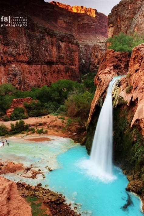 Havasu Falls In The Havasupai Indian Reservation 10 Miles Down Into