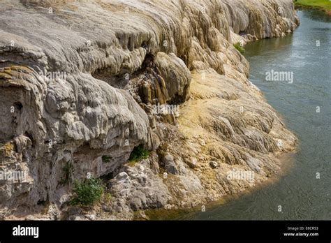 Mineral Hot Springs In Thermopolis Wyoming With Mineral Sediment Accumulating In The Water Stock