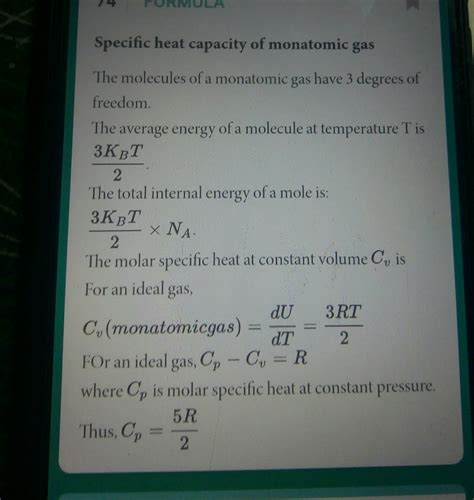 74 PURMULA Specific Heat Capacity Of Monatomic Gas The Molecules Of A