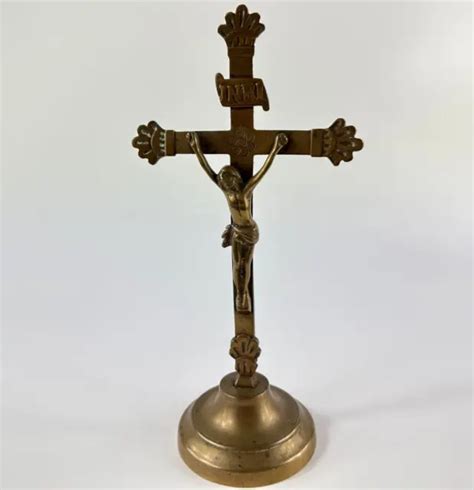 Vintage French Chapel Free Standing Religious Brass Jesus Cross