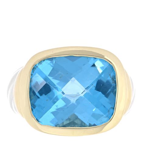 DAVID YURMAN Sterling Silver 14K Yellow Gold Blue Topaz 14mm Noblesse