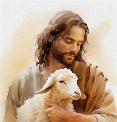 Der Gute Hirte Art Jesus Christus H Lt Lamm Art Aquarell Christliche