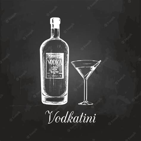 Premium Vector Hand Sketched Vodka Bottle And Vodkatini Glass