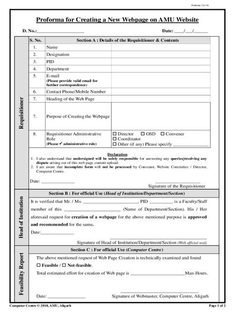 Fillable Online Proforma For Creating A New Webpage On Amu Website Fax