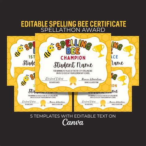 Three Certificates For Spelling Bee Awards