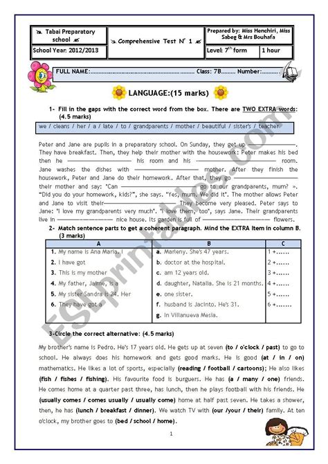 End Of Term Test N 1 ESL Worksheet By MonaH