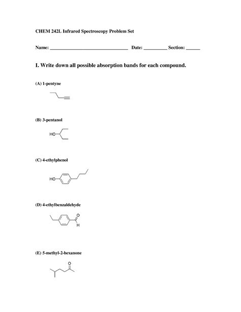 Problem Set Ir Chem Chem L Infrared Spectroscopy Problem