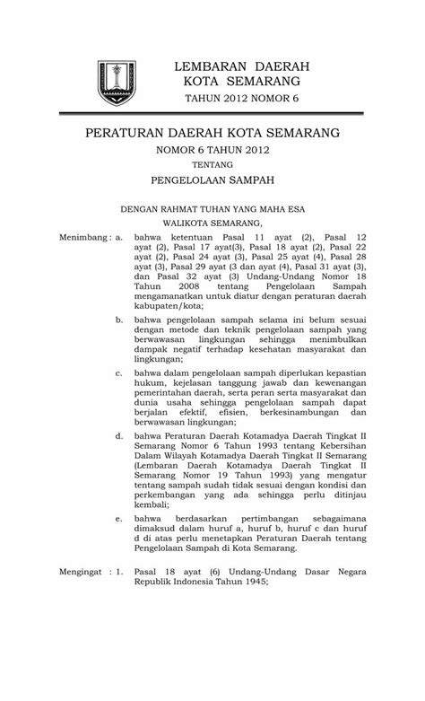 PDF PERATURAN DAERAH KOTA SEMARANG Semarang Nomor 6 Tahun 1993