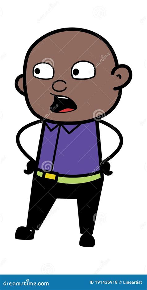 Talking Bald Black Man with Hands on Waist Cartoon Stock Illustration ...