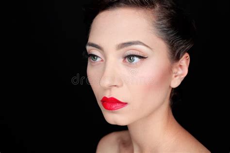 Glamour Portrait Of A Beautiful Serious Woman With Red Lips Stock Image