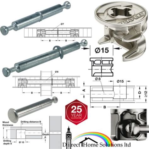 HAFELE MINIFIX Ø15mm CAM LOCKS SPECIAL BOLTS DOWELS FOR 8mm HOLES