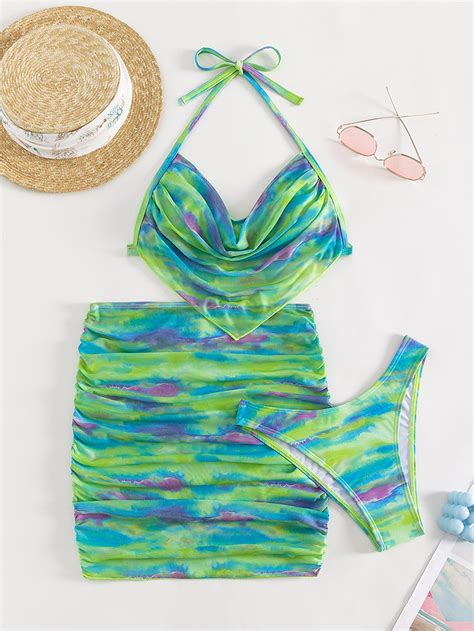 SHEIN SHEIN Swim Vcay Tie Dye Halter Bikini Swimsuit SHEIN USA