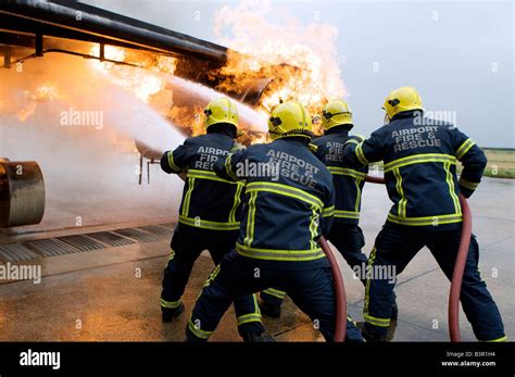 Fire Fighters Tackle A Blaze On The Training Rig At Robin Hood Airport