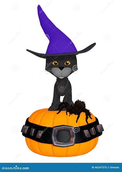 Halloween Witches Black Cat Stock Illustration - Illustration of helloween, white: 46247375