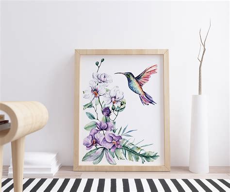 Aquarell Kolibri Und Blumen Orchidee Colibri Clipart Png Etsy