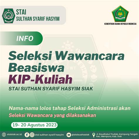 Seleksi Wawancara Beasiswa KIP Kuliah 2023 STAI Sulthan Syarif Hasyim