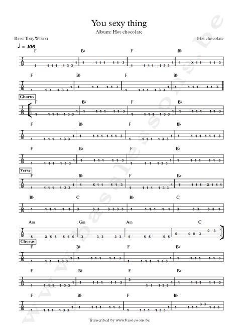 Hot Chocolate You Sexy Thing Bass Transcription Tony Wilson