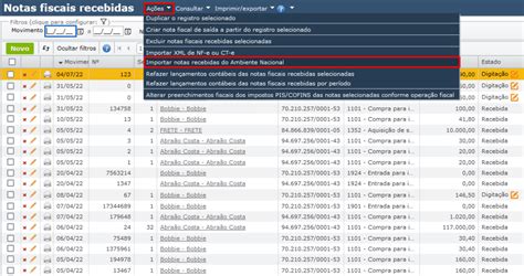 Importação de notas fiscais recebidas do Ambiente Nacional Maxiprod