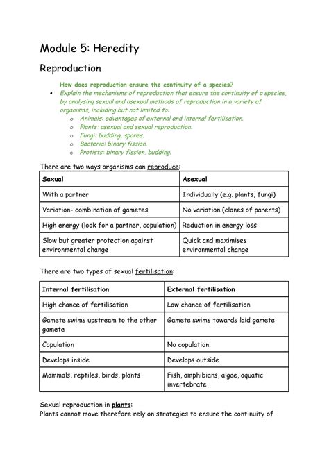 Module 5 Biology HSC Lecture Notes Complete Module 5 Heredity