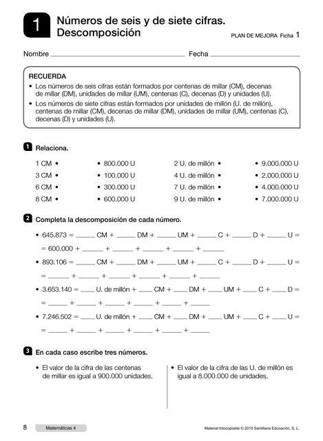 Descomposición Del Número 57790 En Una Tabla De Numeración Udocz