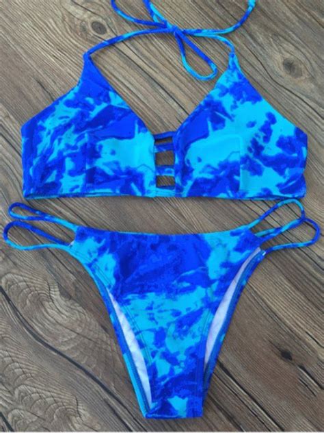 [22 Off] 2021 High Cut Lattice Tie Dye Bathing Suit In Blue Zaful