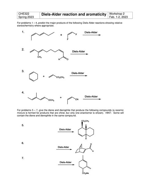 Ws 2 2 Workshops Che Spring 2023 Diels Alder Reaction And Aromaticity Workshop 2 Feb 1 2