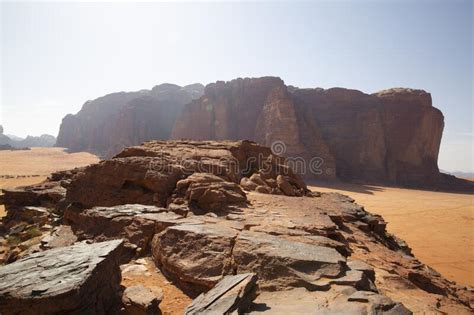 Wadi Rum Desert In Jordan Beautiful Rocky Landscape And Orange Sand