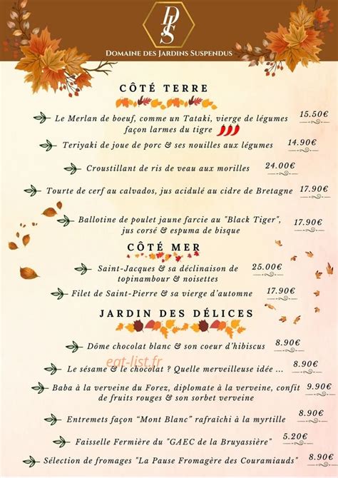 Domaine des jardins suspendus à Rive De Gier menu et photos