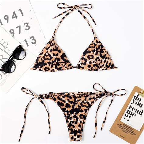 Push Up Bikini Set Women S Leopard Printed Two Piece Separates Bandage Brazilian Thong Sexy
