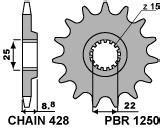 Pignone PBR Passo Catena 428 Cod 1250 Z15 Denti 1250 15 18NC