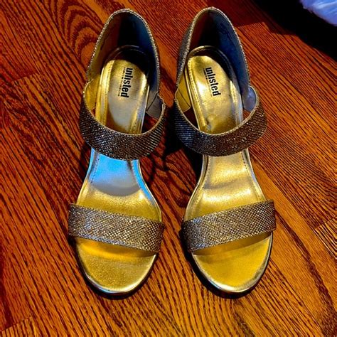 Unlisted By Kenneth Cole Shoes Gold Unlisted By Kennith Cole Glitter Heels Gently Worn