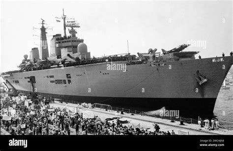 Hms Invincible R Royal Navy Light Aircraft Carrier Returns To Dock At