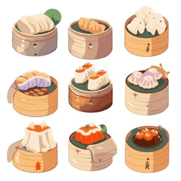 Dim Sum Vector Sticker Clipart Chinese Dim Sum Icons Set On White