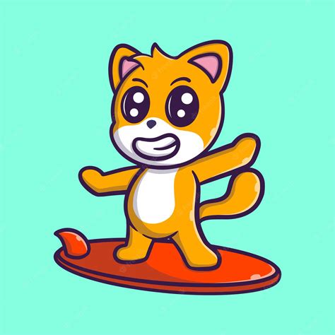 Premium Vector Cute Cat Surfing Cartoon Vector Icon Illustration