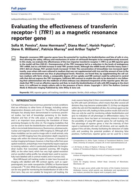 Pdf Evaluating The Effectiveness Of Transferrin Receptor Tfr